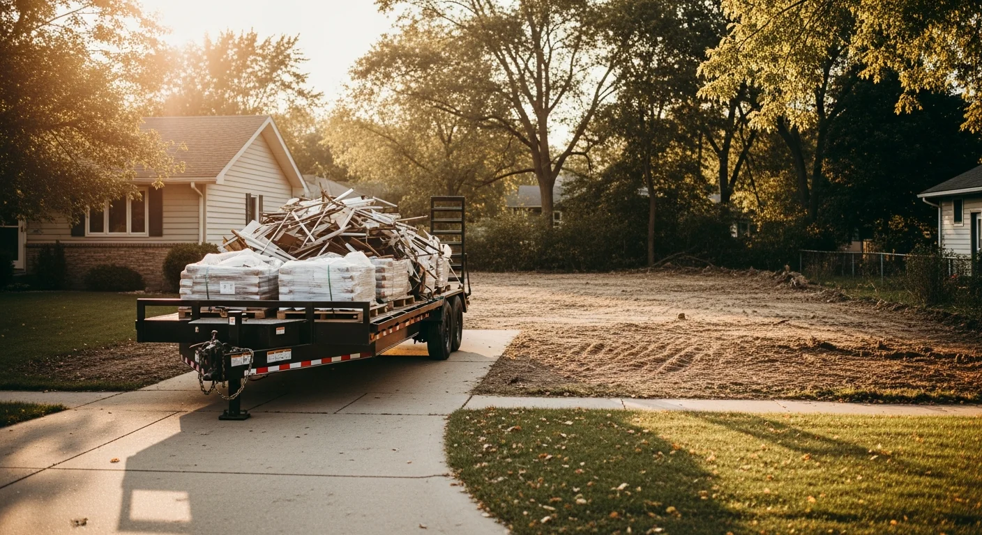 Hauling truck loaded with construction and demolition debris