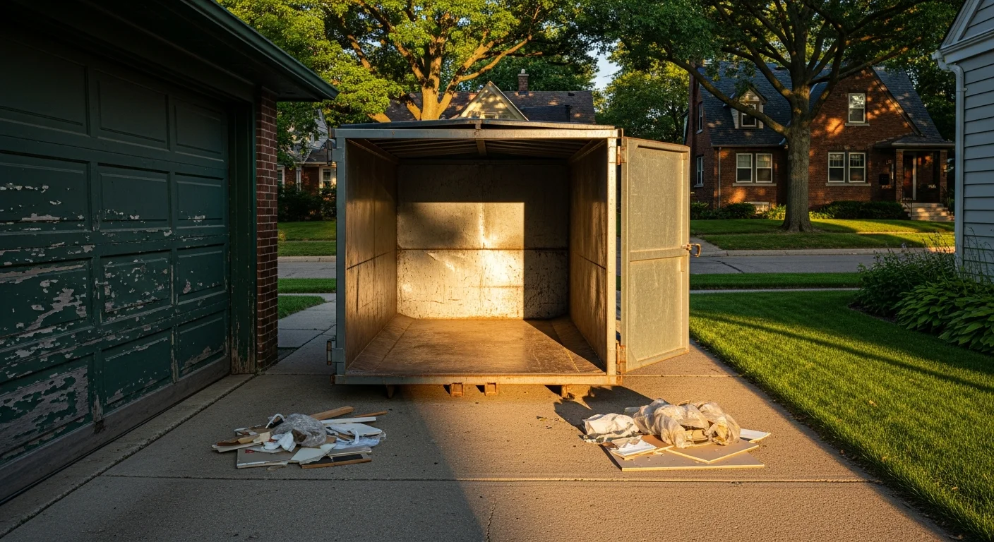 Rolloff dumpster parked on residential lot for debris removal
