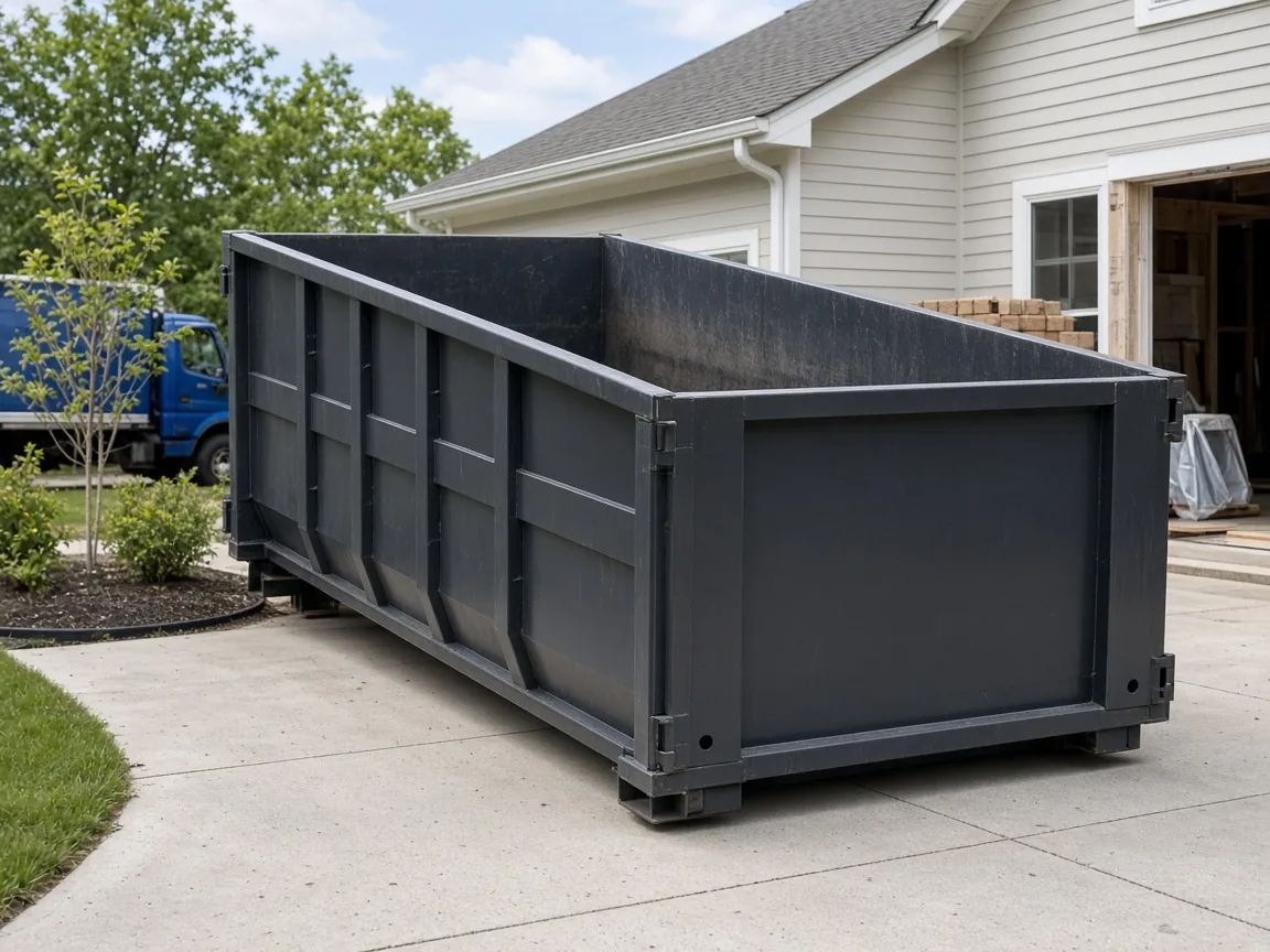 Roll-off dumpster delivered to a residential renovation site