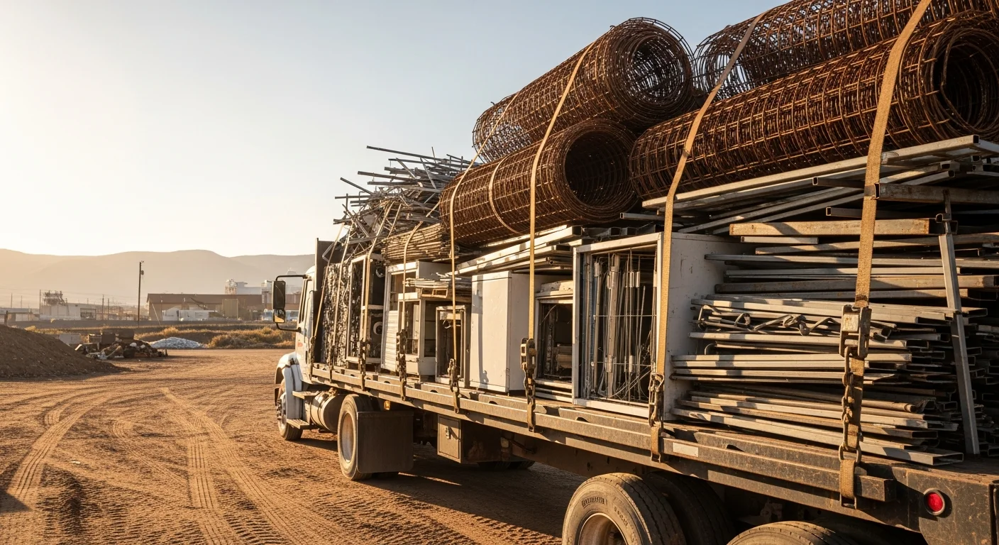 A cleared residential lot in Cedar City, Utah after scrap metal hauling, showing an open yard free of old fencing and metal debris. A Reliable Lot Maintenance truck is parked nearby with a loaded bed of hauled scrap metal ready for recycling.
