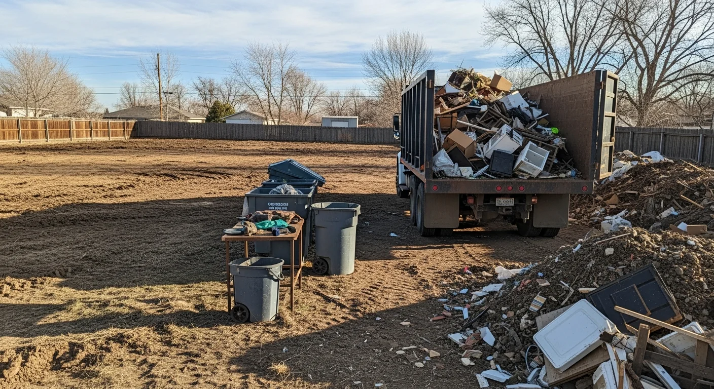 A cleared residential lot in Cedar, Utah after a full site cleanup, with all debris, junk, and yard waste removed. The open lot shows bare, clean ground ready for its next use.